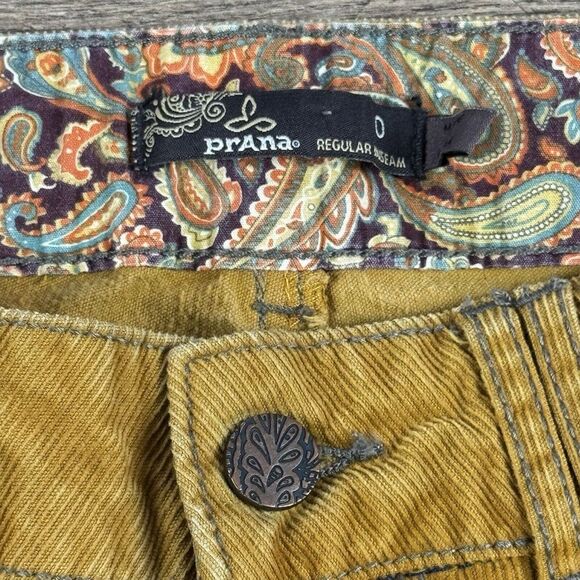 Prana Womens Corduroy Pants‎ Mustard Yellow 0 Retro Hippie y2k Boho - Picture 4 of 8